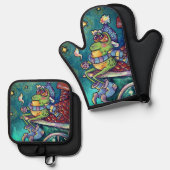 Ensemble De Gant De Cuisine Et De Manique Cozy Frog Christmas & New Year Card (Recto/Verso)