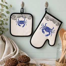Ensemble De Gant De Cuisine Et De Manique Crabe Mandala
