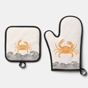 Ensemble De Gant De Cuisine Et De Manique Crabe Mandala – Cuisine Orange Côtière