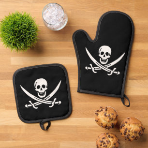 Ensemble De Gant De Cuisine Et De Manique Crâne et épées Drapeau pirate de Calico Jack