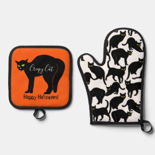 Ensemble De Gant De Cuisine Et De Manique Creepy Halloween Black Cat