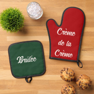 Ensemble De Gant De Cuisine Et De Manique Creme Brulee Funny cadeau de Noël Rouge Vert