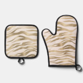 Ensemble De Gant De Cuisine Et De Manique Crème or Zebra Print (Recto)