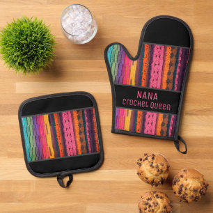 Ensemble De Gant De Cuisine Et De Manique Crochet regarde ! Pour la reine de cuisine ! Four