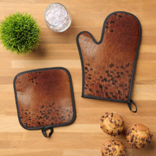 Ensemble De Gant De Cuisine Et De Manique Cuir Brown Faux