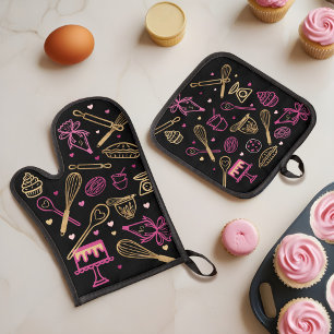 Ensemble De Gant De Cuisine Et De Manique Cuisine colorée & Cuisine Ustensile Noir Or rose