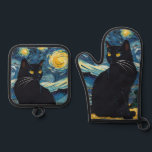 Ensemble De Gant De Cuisine Et De Manique Cuisine de luxe : Chat noir Starry Nuit Van Gogh<br><div class="desc">Ce gant de four et potholder set offre un délicieux mélange de la nuit étoilée de Van Gogh avec un chat noir dans un design de luxe contemporain au charme chaleureux. Avec ses accents luxueux, ses somptueux motifs dansent sur le tissu de manière ludique et sophistiquée. Présente des couleurs vives...</div>