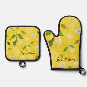 Ensemble De Gant De Cuisine Et De Manique Cuisine heureuse et joyeuse au citron - pour maman