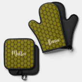 Ensemble De Gant De Cuisine Et De Manique Cuisine verte personnalisée (Recto/Verso)