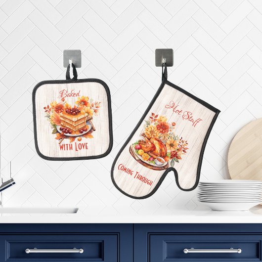 Ensemble De Gant De Cuisine Et De Manique Cuit avec Amour & Chauffage