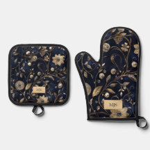 Custom Monogram Navy and Gold Floral