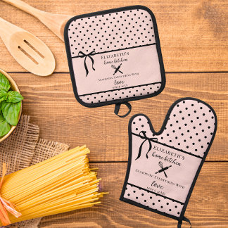 Ensemble De Gant De Cuisine Et De Manique Cute Chic Girl Blush Pink et Black Polka Dot