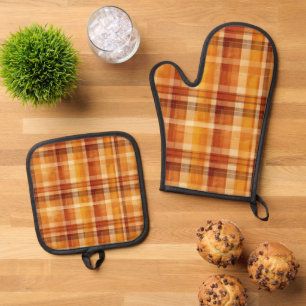 Ensemble De Gant De Cuisine Et De Manique Cute Fall Cuisine plaid saisonnière