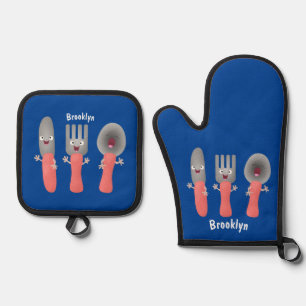 Ensemble De Gant De Cuisine Et De Manique Cute fourche couteau et cuillère dessin de couvert