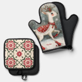 Ensemble De Gant De Cuisine Et De Manique Cute Ice Skating Deer Christmas (Recto/Verso)