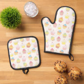 Ensemble De Gant De Cuisine Et De Manique Cute Pastel Cupcake Pattern (De haut en bas)