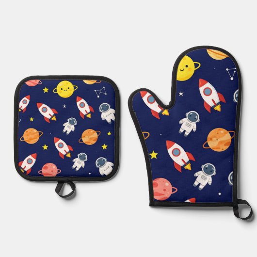 Ensemble De Gant De Cuisine Et De Manique Cute Space Explorer Kids Pattern (Recto)