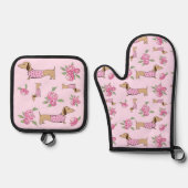 Ensemble De Gant De Cuisine Et De Manique Dachshund Amour & Coeurs (Recto)