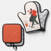 Ensemble De Gant De Cuisine Et De Manique Danse Figure Saint-Valentin (Recto/Verso)