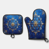 Ensemble De Gant De Cuisine Et De Manique Décoratif Bleu (Recto)