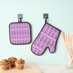 Ensemble De Gant De Cuisine Et De Manique Décoratif pourpre