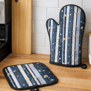 Ensemble De Gant De Cuisine Et De Manique Décoration de maison moderne rayée marine à fleurs