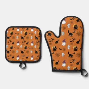 Ensemble De Gant De Cuisine Et De Manique Décoration de maison orange fantômes Halloween