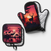 Ensemble De Gant De Cuisine Et De Manique Deer Heaven (Recto/Verso)