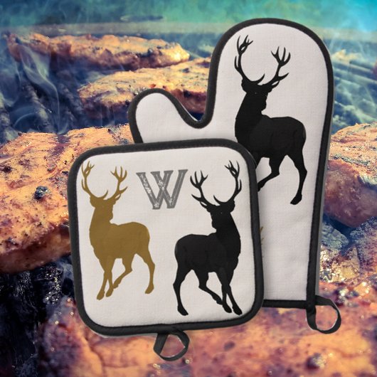 Ensemble De Gant De Cuisine Et De Manique Deer Hunter Antlers Woodsman