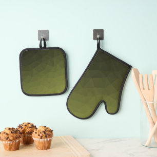 Ensemble De Gant De Cuisine Et De Manique Dégradé ombré vert armée à motif de maille géométr