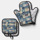 Ensemble De Gant De Cuisine Et De Manique Denim patchwork (Recto/Verso)