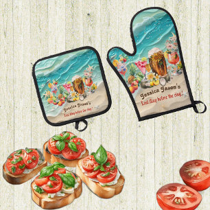 Ensemble De Gant De Cuisine Et De Manique Dernière Aventure Avant La Bague Plage Cocktail Tr