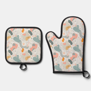 Ensemble De Gant De Cuisine Et De Manique Design de style Motif Memphis, dossier blanc