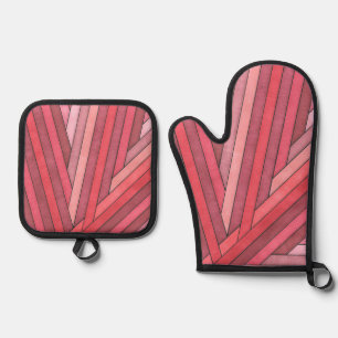 Ensemble De Gant De Cuisine Et De Manique Dessin géométrique à rayures rouges peintes à la m