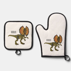 Ensemble De Gant De Cuisine Et De Manique Dilophosaurus dessin animé