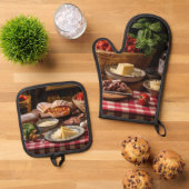 Ensemble De Gant De Cuisine Et De Manique Dîner Spaghetti (De haut en bas)