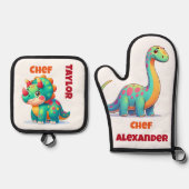 Ensemble De Gant De Cuisine Et De Manique Dinosaure (Recto)
