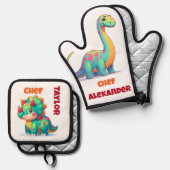 Ensemble De Gant De Cuisine Et De Manique Dinosaure (Recto/Verso)