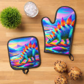 Ensemble De Gant De Cuisine Et De Manique Dinosaure (De haut en bas)