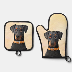 Ensemble De Gant De Cuisine Et De Manique Doberman Pinscher Peinture Dobie Art Chien Non Déc