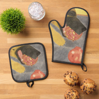 Ensemble De Gant De Cuisine Et De Manique Dog and pomegranate oven mitt & pot holder set