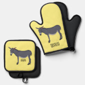 Ensemble De Gant De Cuisine Et De Manique Donkey cartoon (Recto/Verso)
