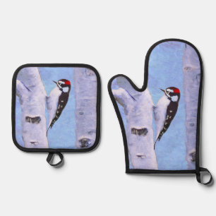 Ensemble De Gant De Cuisine Et De Manique Downy Pic Aspen Peinture Oiseau Original