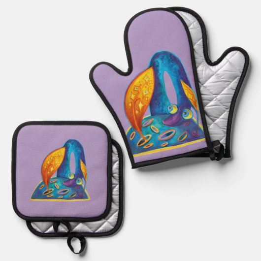 Ensemble De Gant De Cuisine Et De Manique dragon mignon (Recto/Verso)