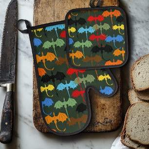 Ensemble De Gant De Cuisine Et De Manique Dragons Green Flight Imaginaire