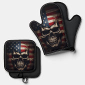 Ensemble De Gant De Cuisine Et De Manique Drapeau américain (Recto/Verso)