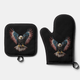 Ensemble De Gant De Cuisine Et De Manique Drapeau Américain Aigle Chauve 4 Juillet USA Patri