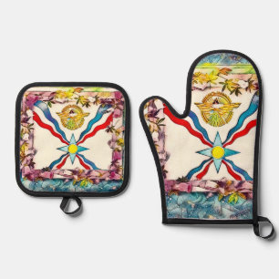 Ensemble De Gant De Cuisine Et De Manique Drapeau assyrien Oven Mitt et Pot Holders