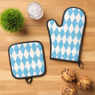 Ensemble De Gant De Cuisine Et De Manique Drapeau bleu et blanc Bavière Rhombus Motif