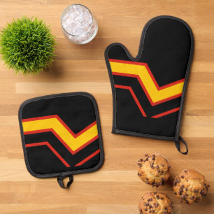 Ensemble De Gant De Cuisine Et De Manique Drapeau de fierté en caoutchouc de SlipperyJoe flè